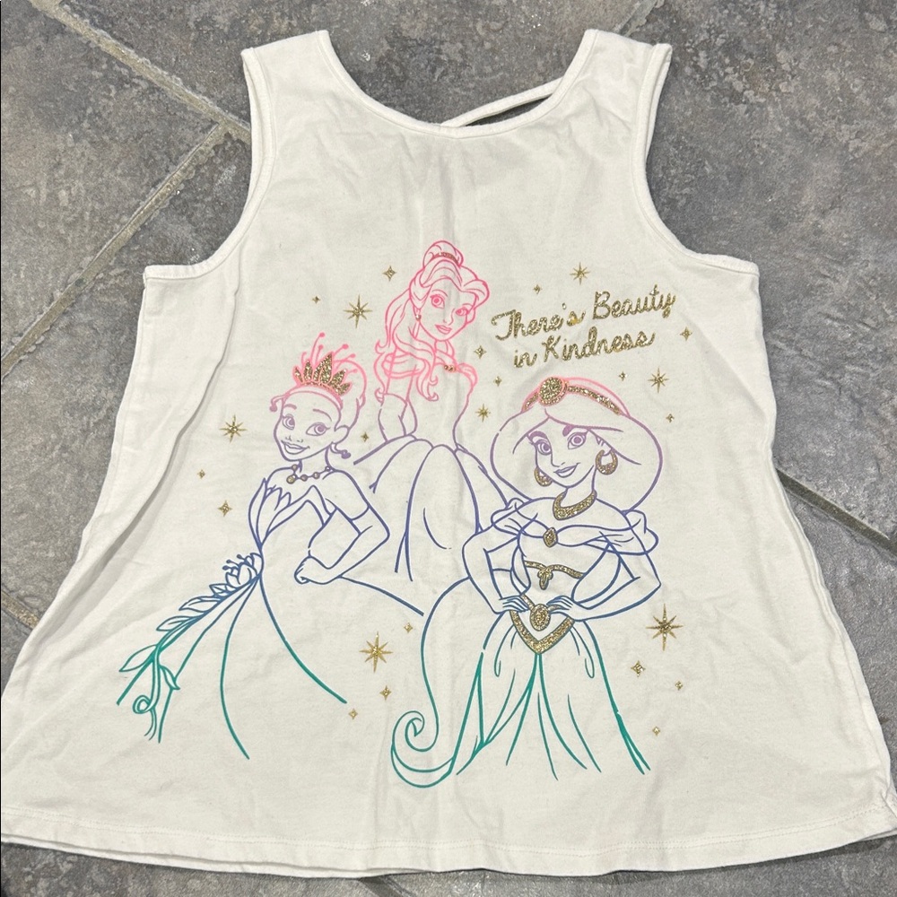 Disney White Tank Top with Princess Sketches and Gold Accents
